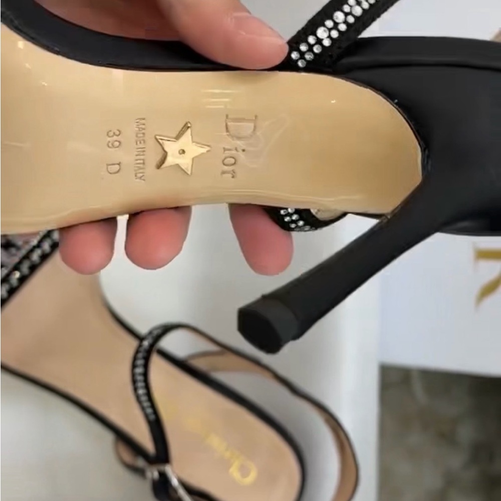 Dior Black and Silver Crystal Slingback Stiletto Sandals - Picture 3 of 6